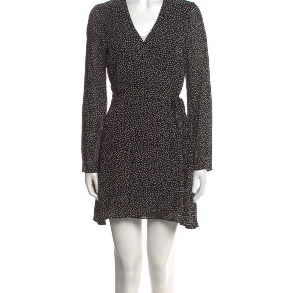 Reformation Black Printed Long-Sleeve Wrap Dress